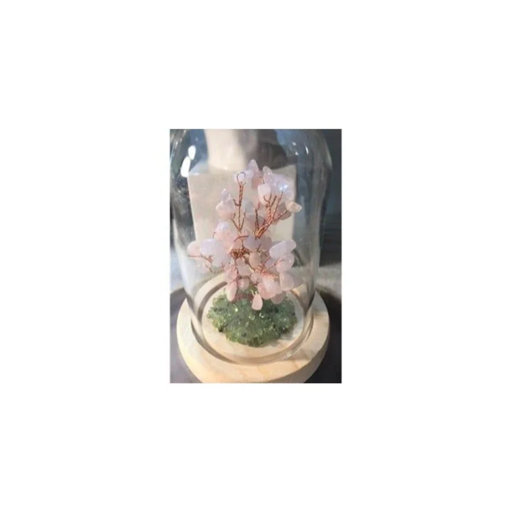 Gemstone Tree in Dome - Your Choice Aquamarine or Rose Quartz